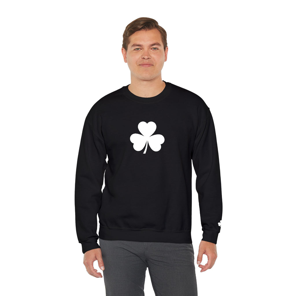 Embroidered Shamrock Crewneck Sweatshirt — Simple White Clover St. Patrick’s Day Pullover