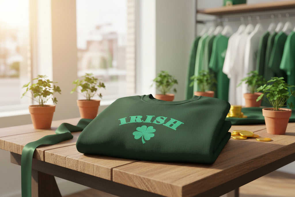 Embroidered Irish with Shamrock Crewneck Sweatshirt - Wrist Shamrock