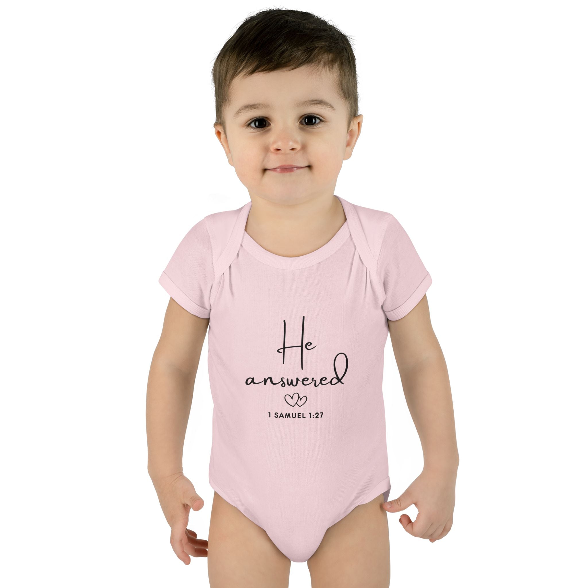He Answered Infant Bodysuit | 1 Samuel 1:27 Scripture Baby Onesie