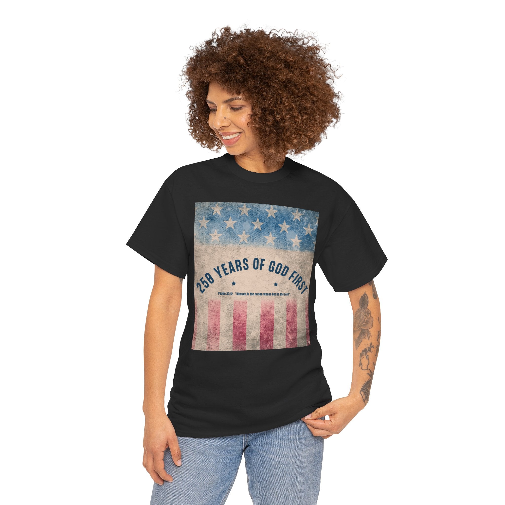 God First 250 Years Vintage American Flag  and Patriotic T-Shirt