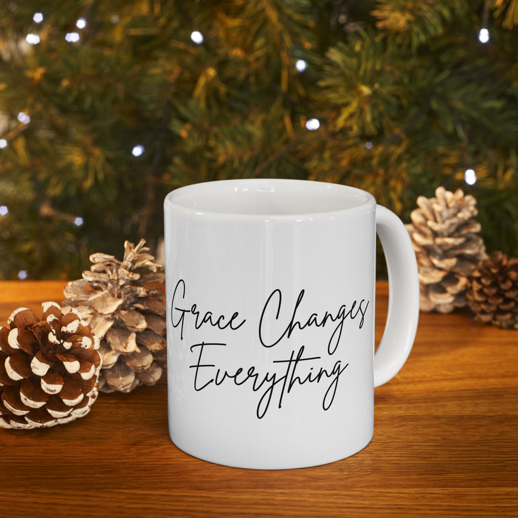 Grace Changes Everything Ceramic Mug — Faith Inspirational Script Coffee Cup (11oz, 15oz)
