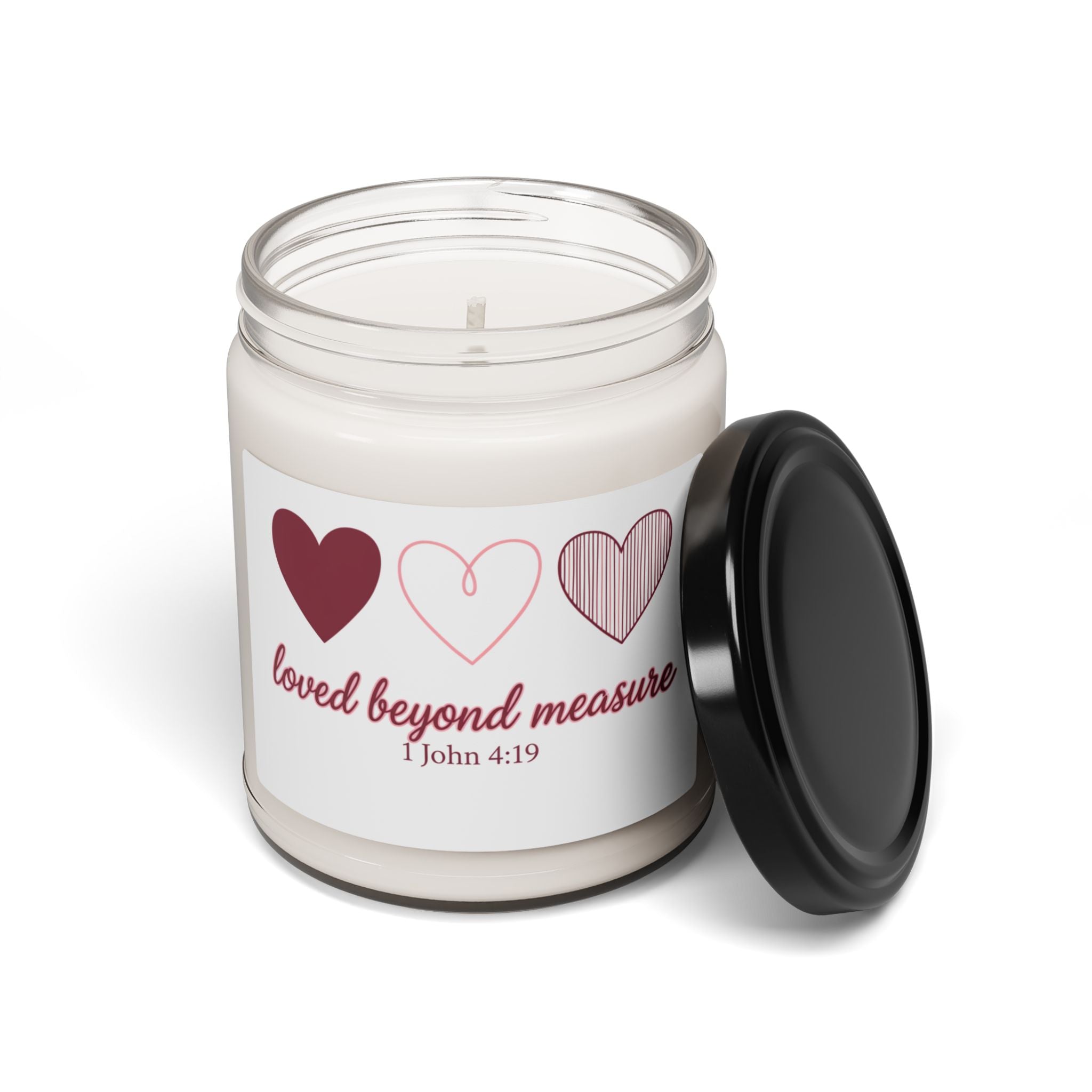 Candle — "Loved Beyond Measure" Soy Candle (1 John 4:19) — 9oz Scented Gift for Christian Valentine & Encouragement