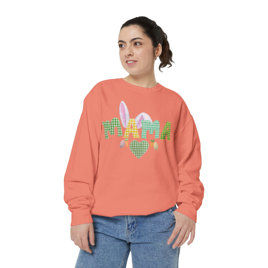 Mama Easter Bunny Sweatshirt — Cute Plaid ‘MAMA’ with Bunny Ears & Eggs