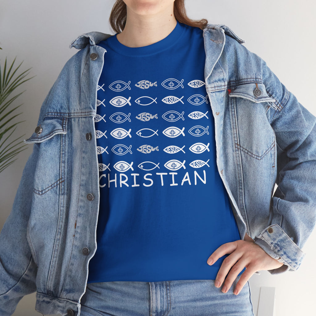 Christian Fish Pattern T‑Shirt — Ichthys Faith Tee - JESUS FISH