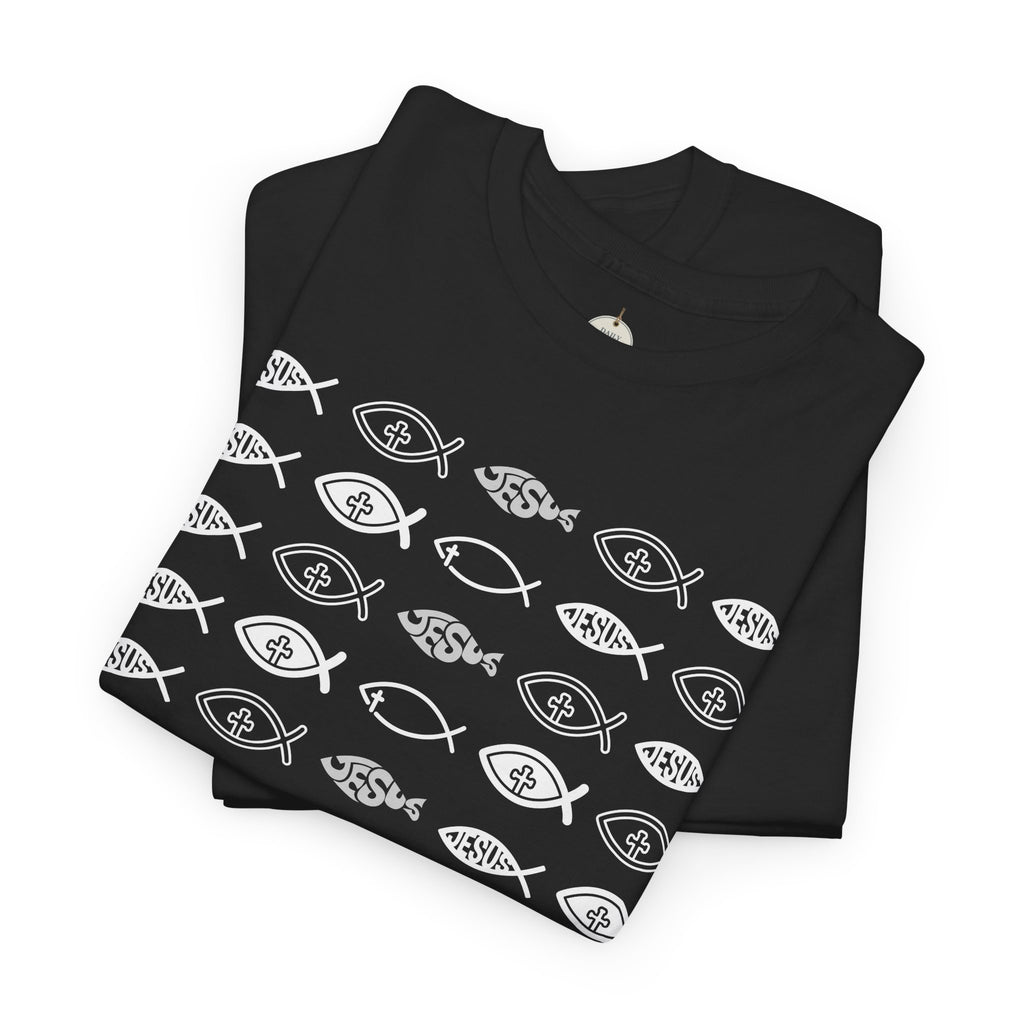 Christian Fish Pattern T‑Shirt — Ichthys Faith Tee - JESUS FISH