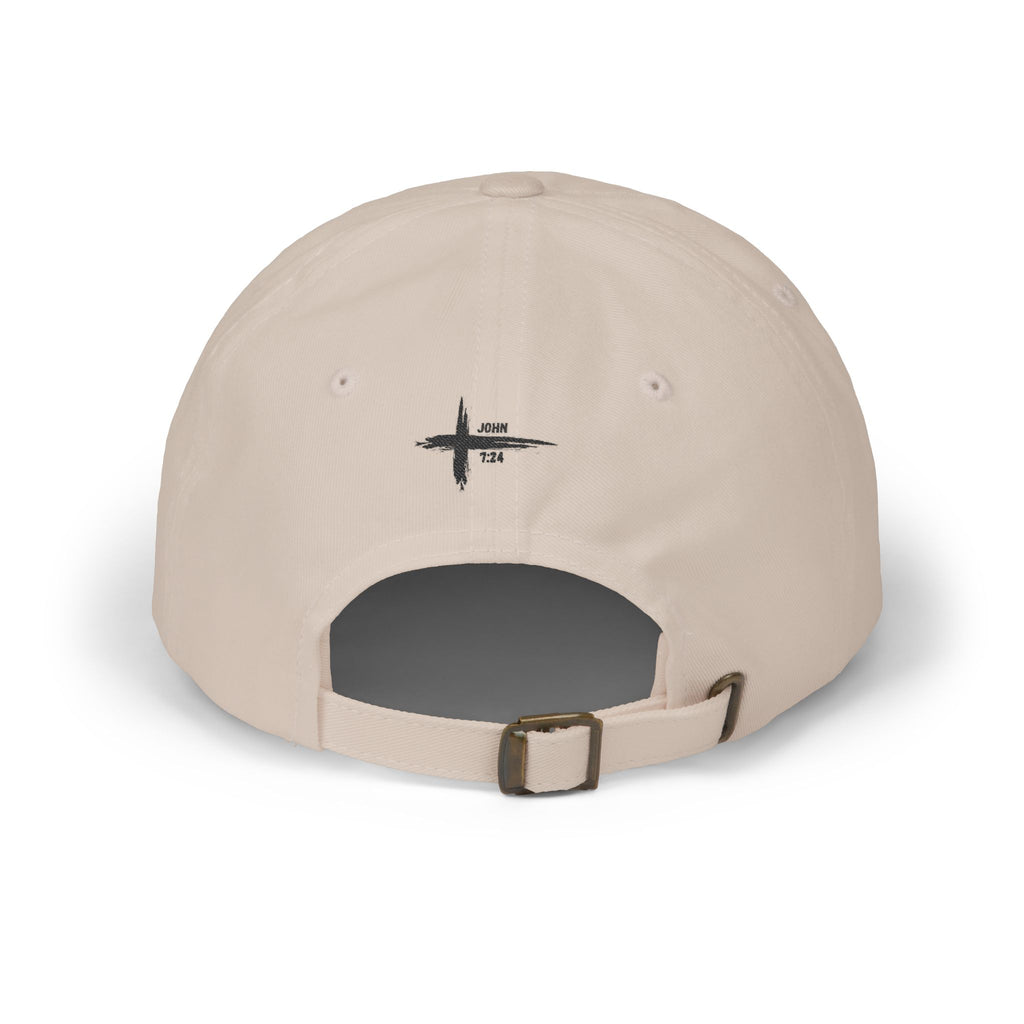 Embroidered Christian & Tattooed Dad Cap — Faith-Based Baseball Hat with John 7:24 Message