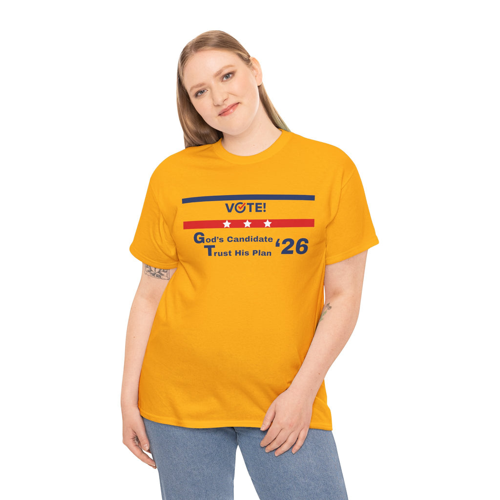 Political Vote '26 T‑Shirt — "God's Candidate Trust His Plan" Patriotic Tee