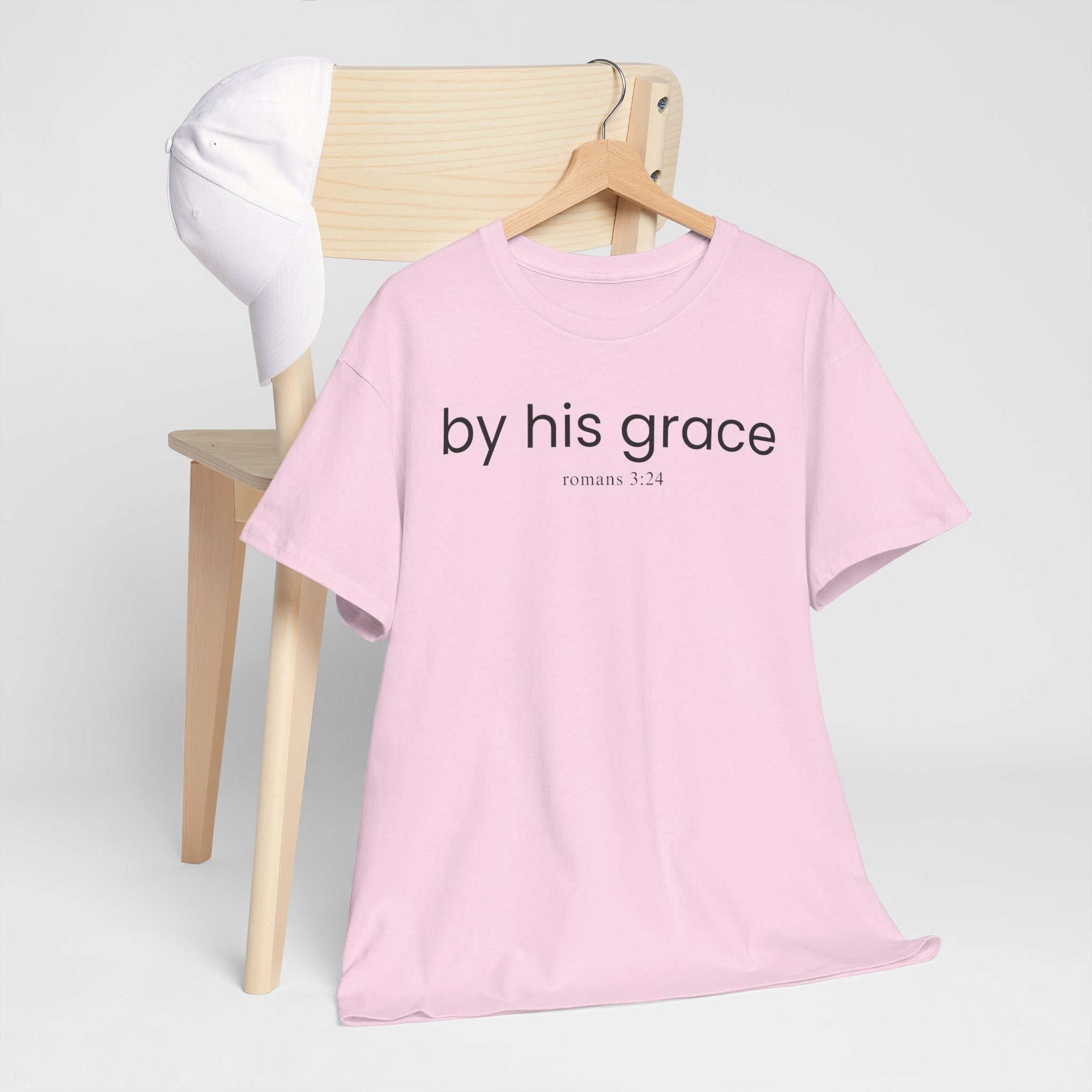 T-Shirt — "by his grace" Christian Scripture Tee (Romans 3:24)