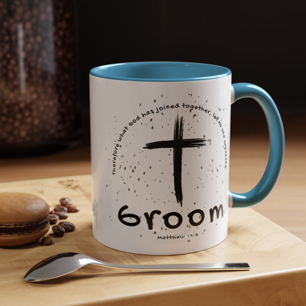 Groom Faith Coffee Mug – Cross & Matthew 19:6 Wedding Gift