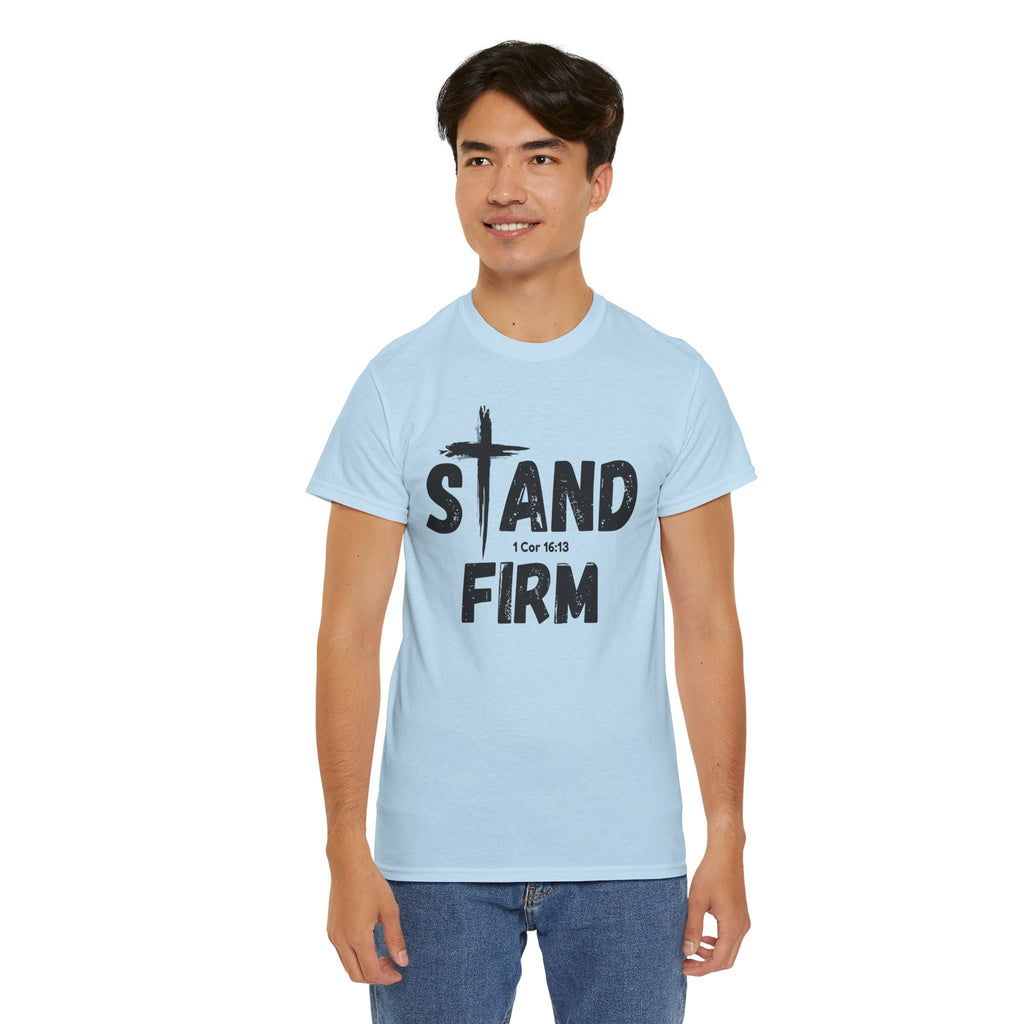 Stand Firm T-Shirt — Christian Faith Tee with Cross & 1 Cor 16:13 Inspirational Design