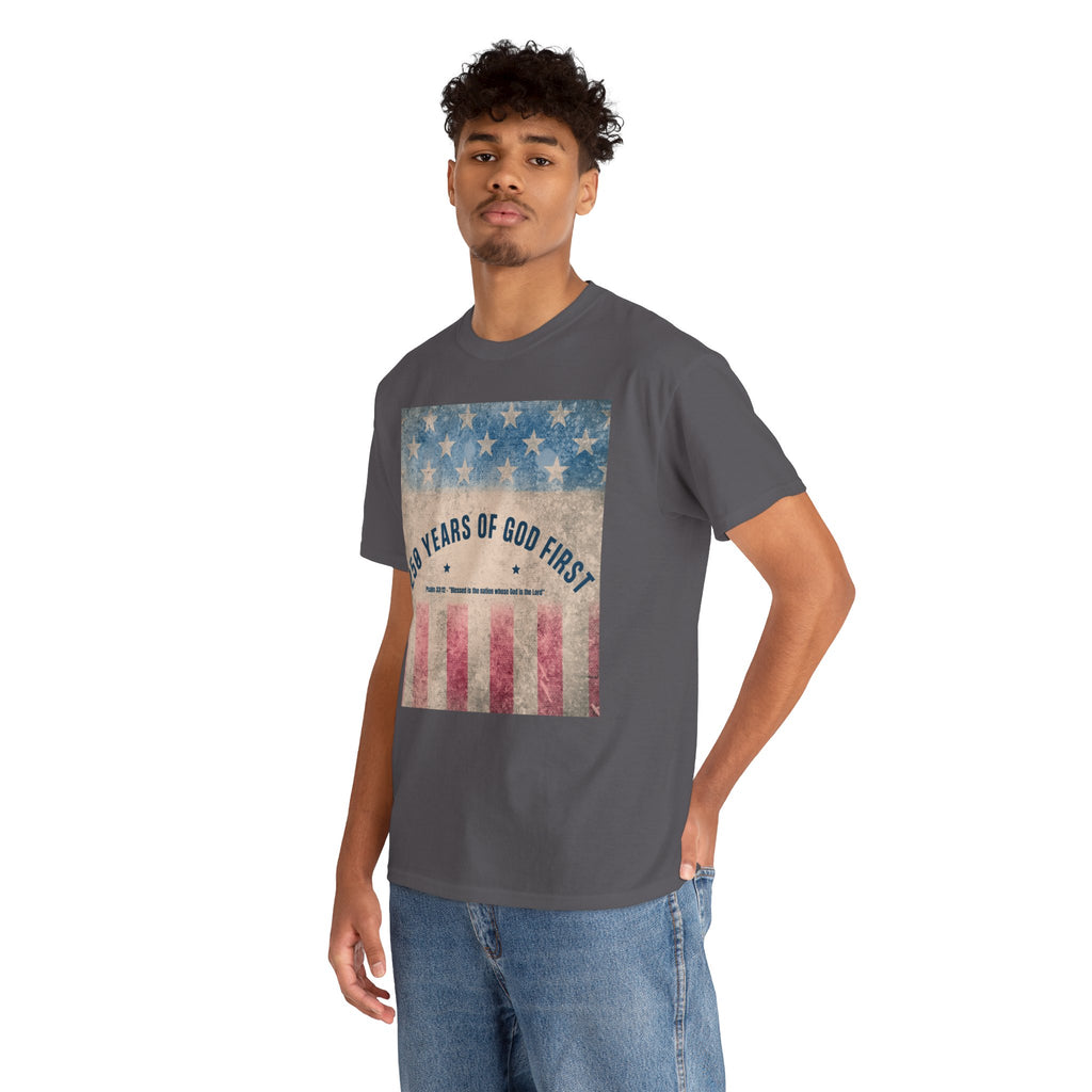 God First 250 Years Vintage American Flag  and Patriotic T-Shirt