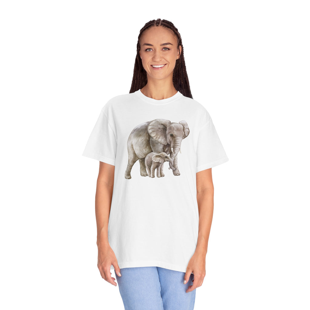 Elephant Mom & Baby T-Shirt — Realistic Wildlife Graphic Tee Comfort Colors