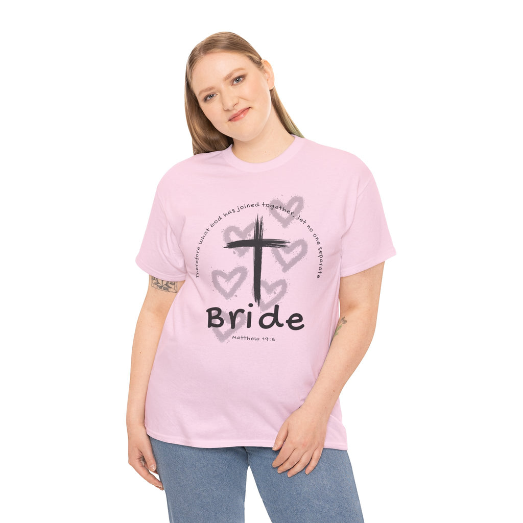 Bride T-Shirt — Christian Cross & Hearts Bridal Faith Tee - Christian - Matthew 19:6