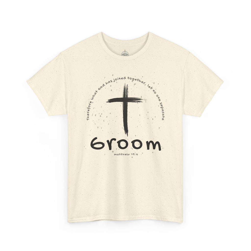 Groom Cross Tee — Christian Wedding Groom T-Shirt (Scripture Verse Design) - Christian - Matthew 19:6