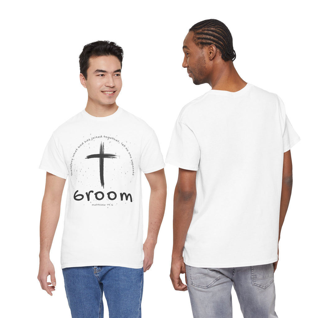 Groom Cross Tee — Christian Wedding Groom T-Shirt (Scripture Verse Design) - Christian - Matthew 19:6