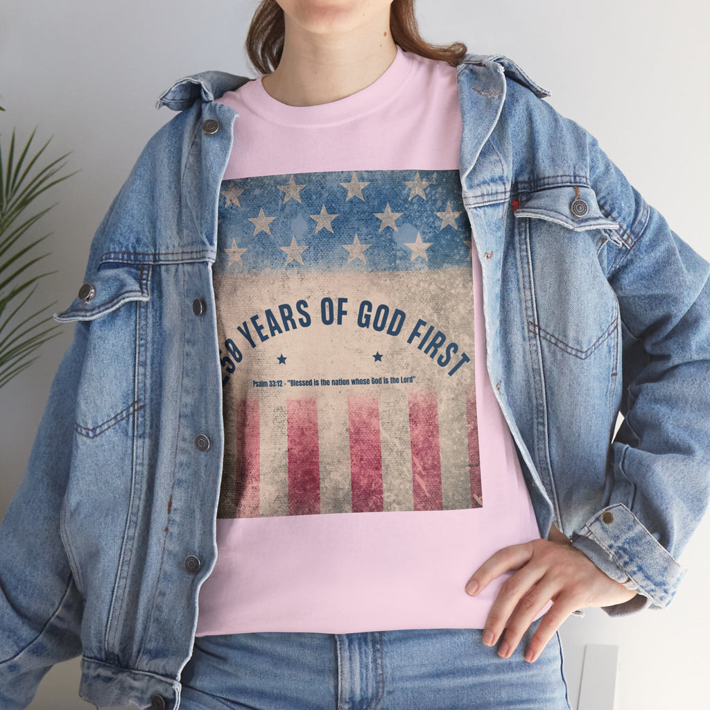 God First 250 Years Vintage American Flag  and Patriotic T-Shirt