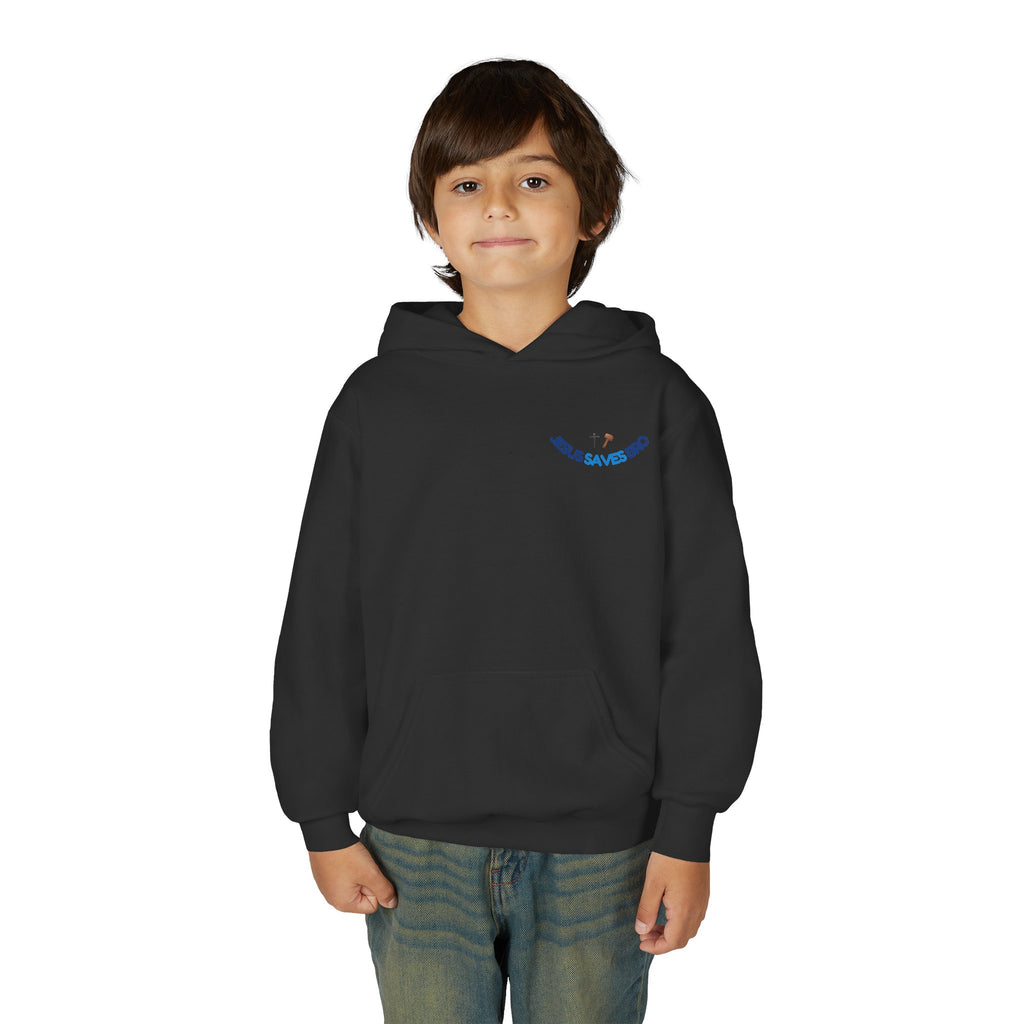 Youth Hoodie — "Jesus Saves Bro" Christian Graphic Pullover