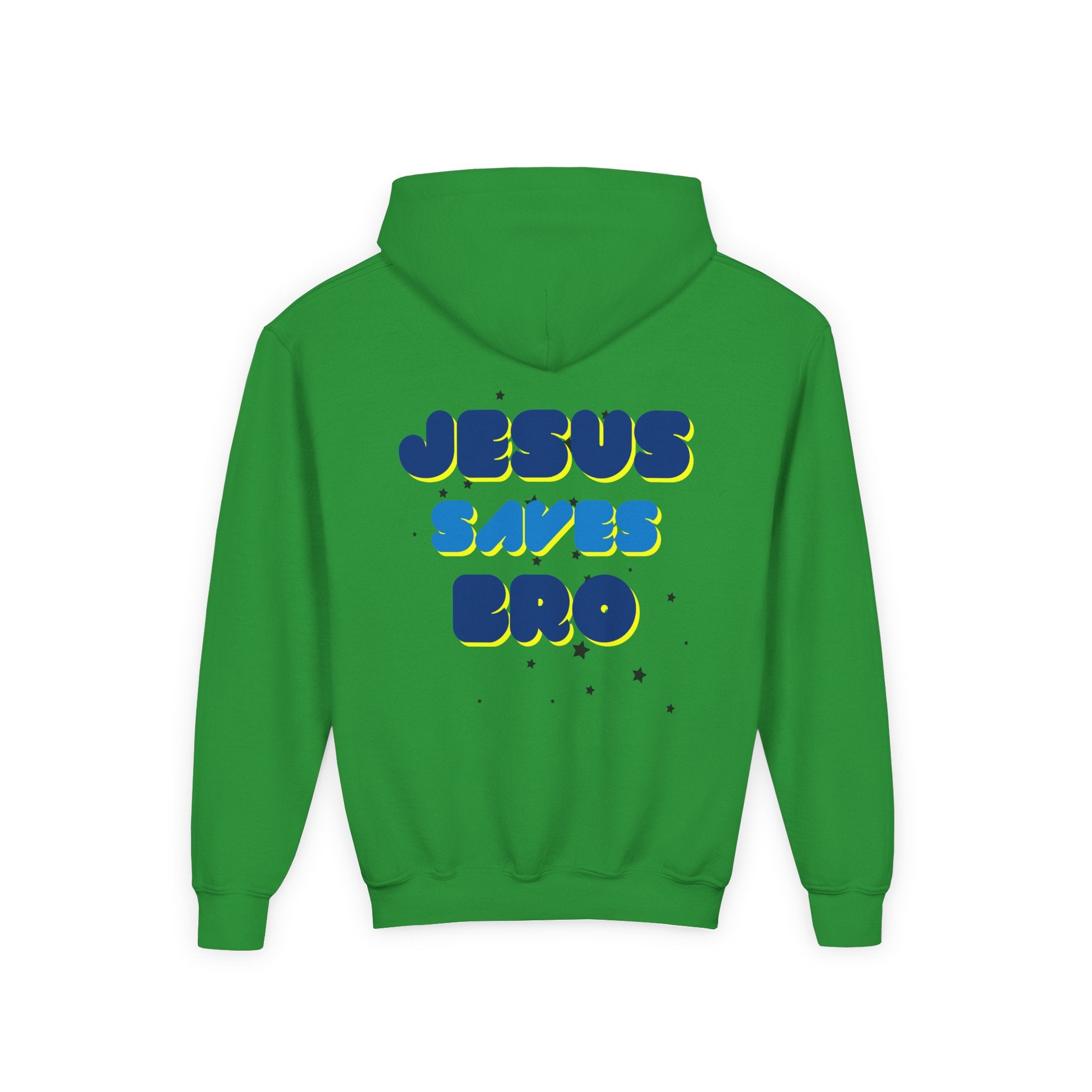Youth Hoodie — "Jesus Saves Bro" Christian Graphic Pullover