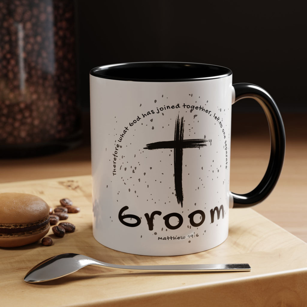 Groom Faith Coffee Mug – Cross & Matthew 19:6 Wedding Gift
