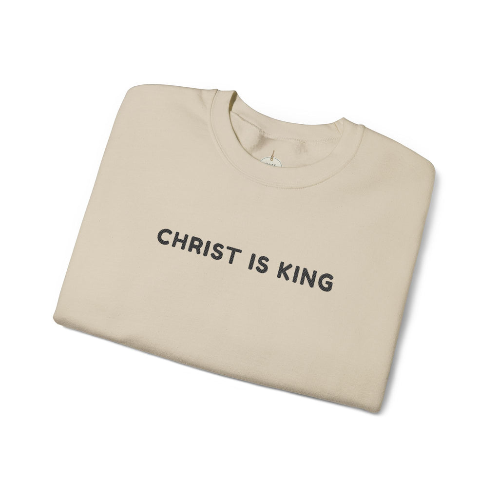 Embroidered text Christian Crewneck Sweatshirt — "Christ Is King" Minimalist Faith PulloverCross on each Wrist
