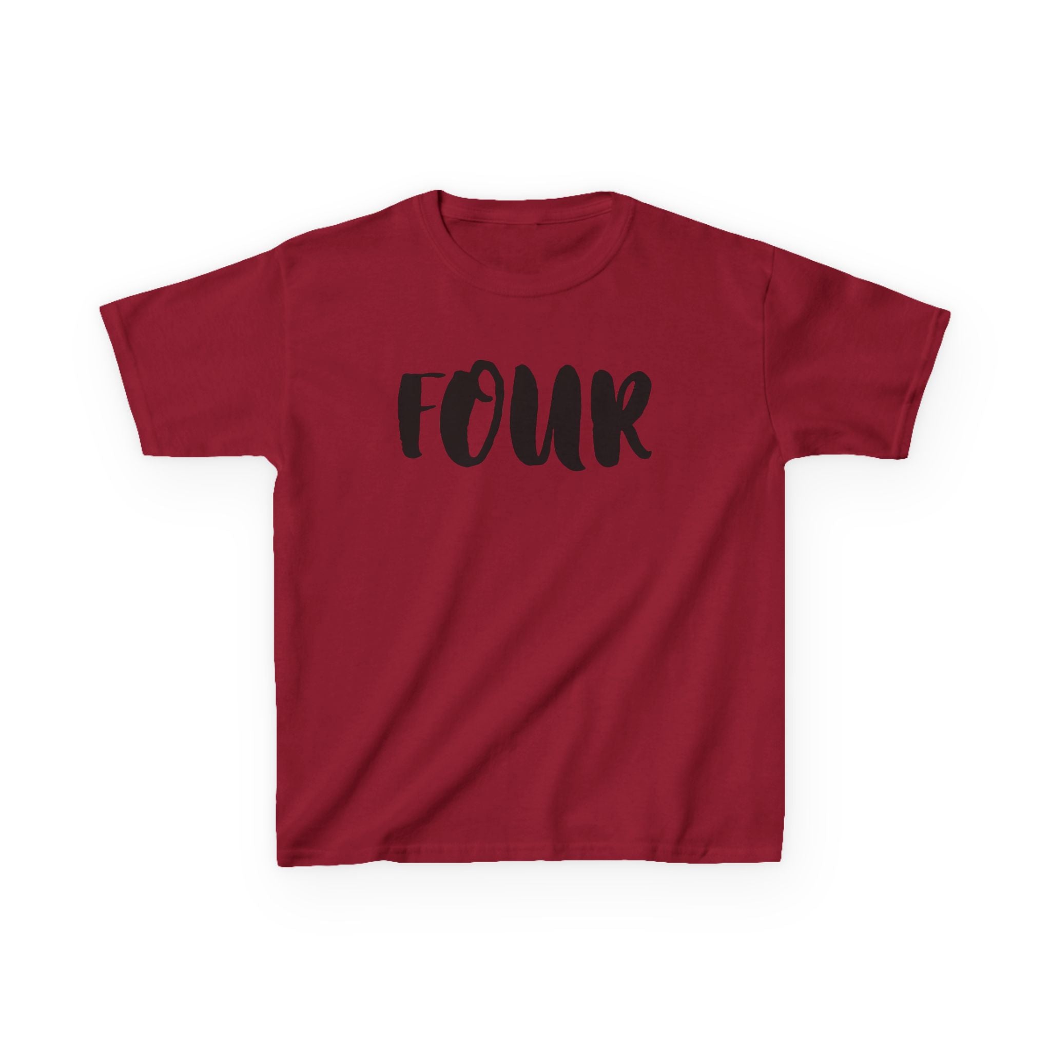 Kids 'Four' Birthday T‑Shirt — Fun Script Number Tee for 4-Year-Olds