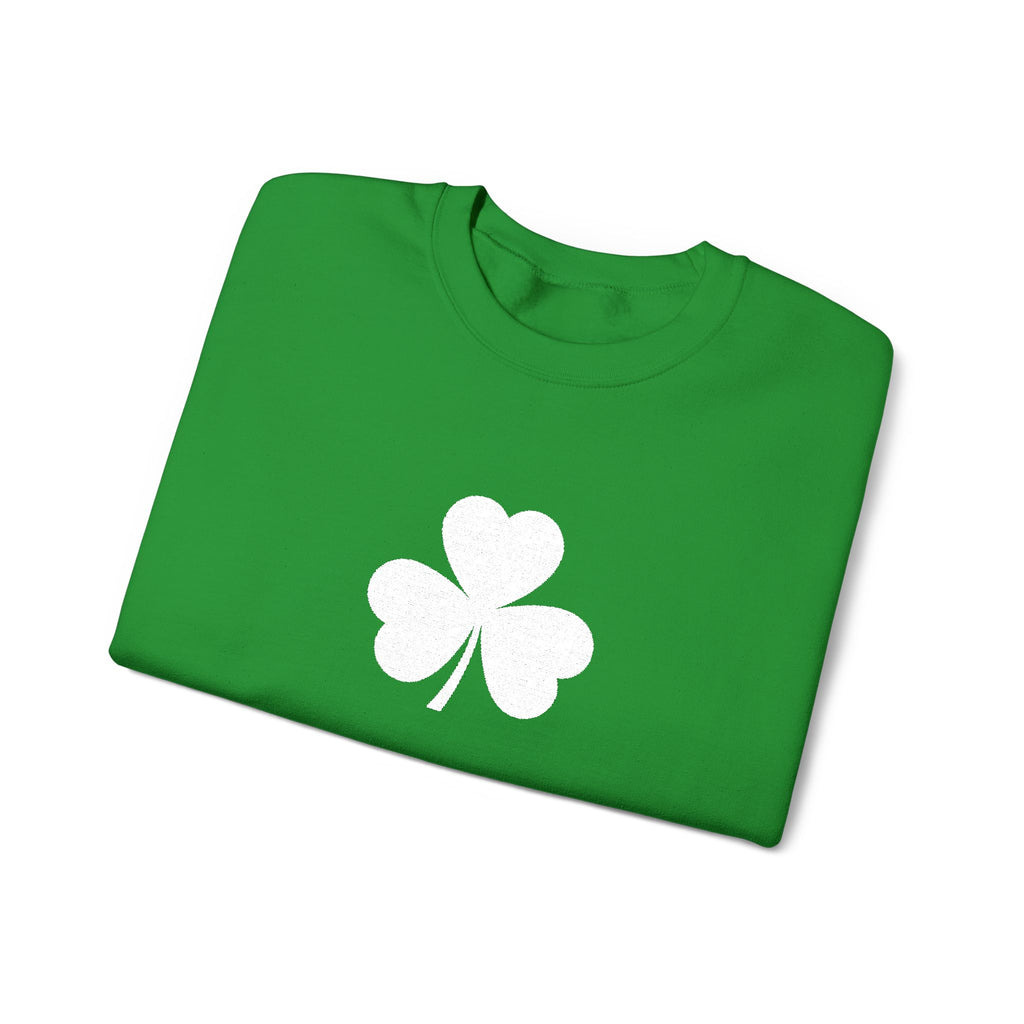 Embroidered Shamrock Crewneck Sweatshirt — Simple White Clover St. Patrick’s Day Pullover