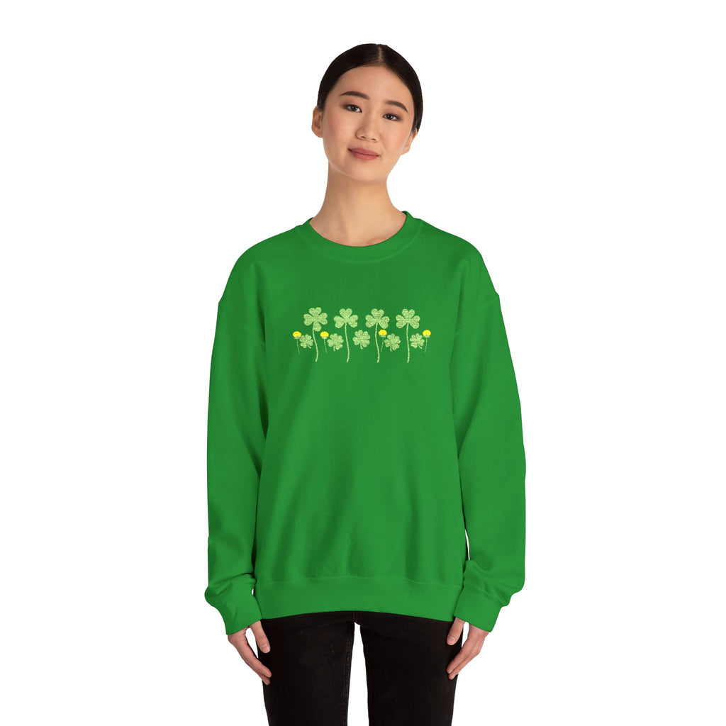 Embroidered St. Patrick's Day Shamrock Row Crewneck Sweatshirt