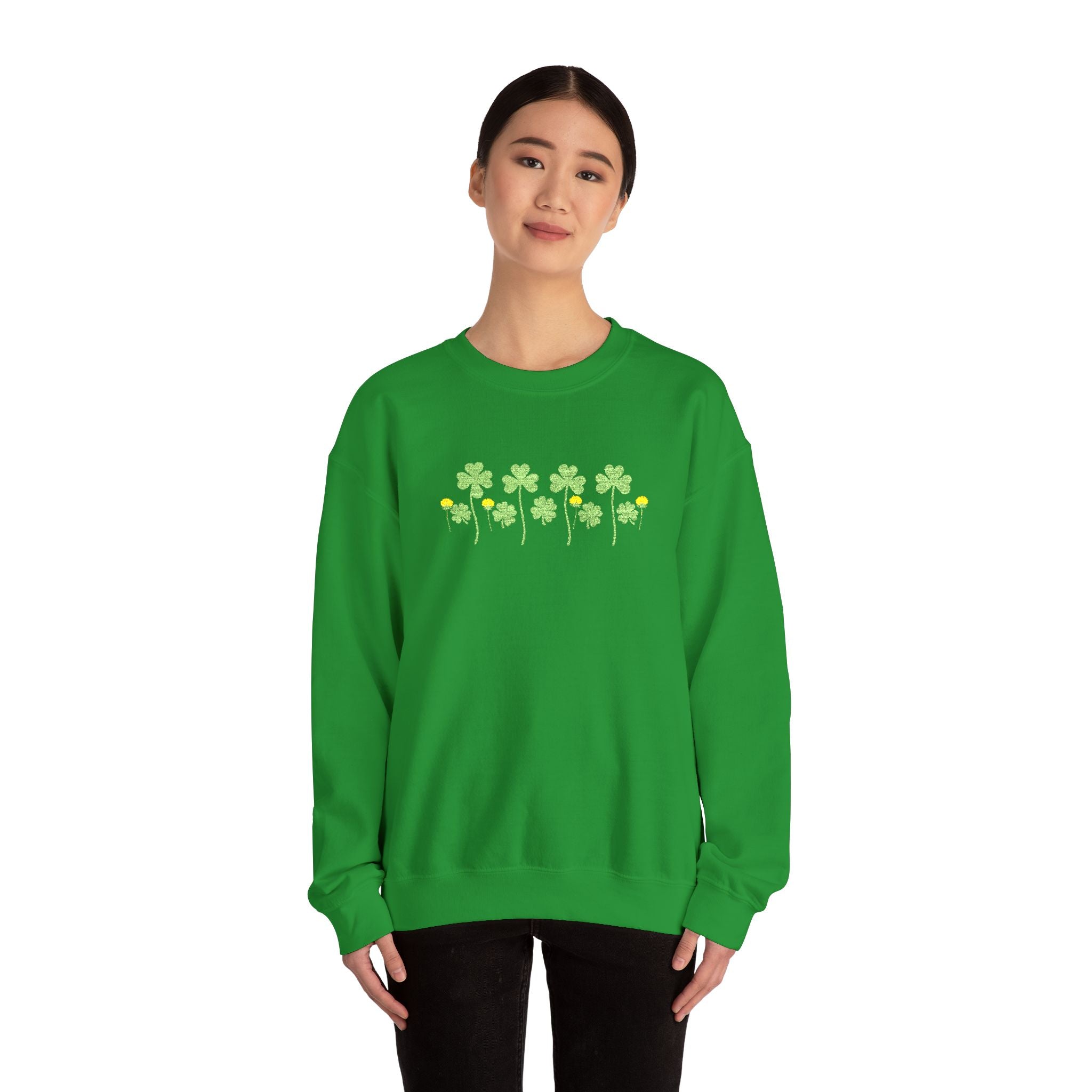 Embroidered St. Patrick's Day Shamrock Row Crewneck Sweatshirt