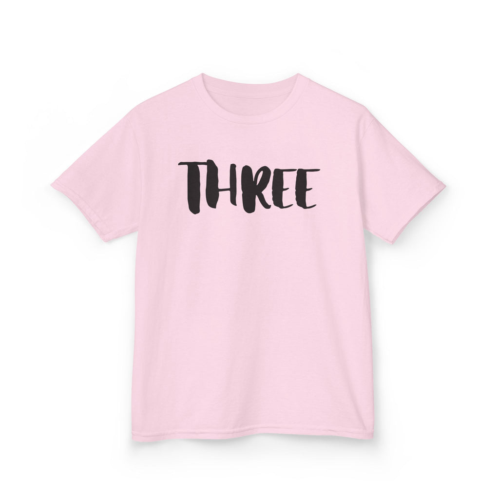 Kids Tee — "Three" Birthday Shirt, 3rd Birthday Toddler T‑Shirt