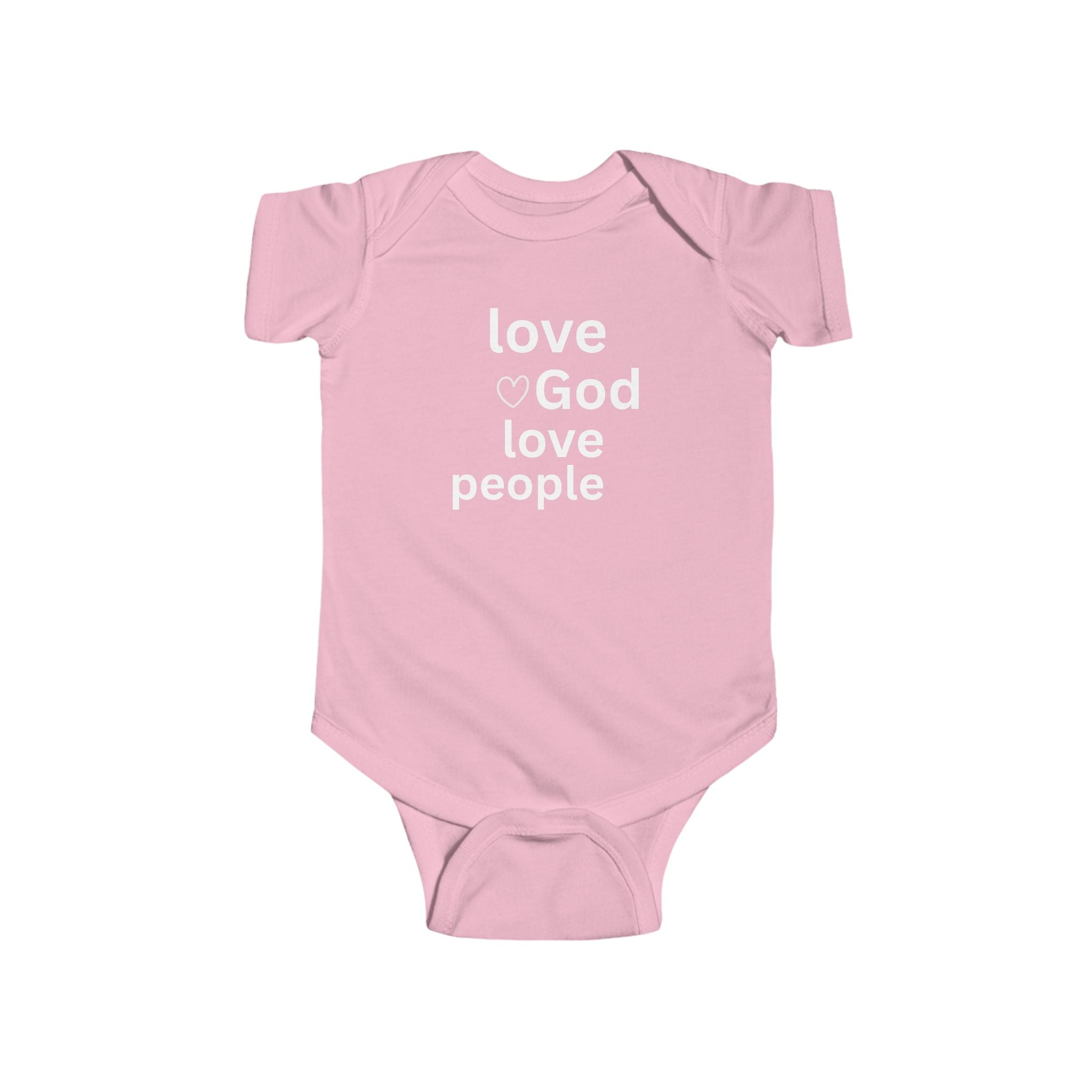 Infant Bodysuit - "Love God Love People" Baby Onesie, Christian Newborn Gift 2 Sided Humor