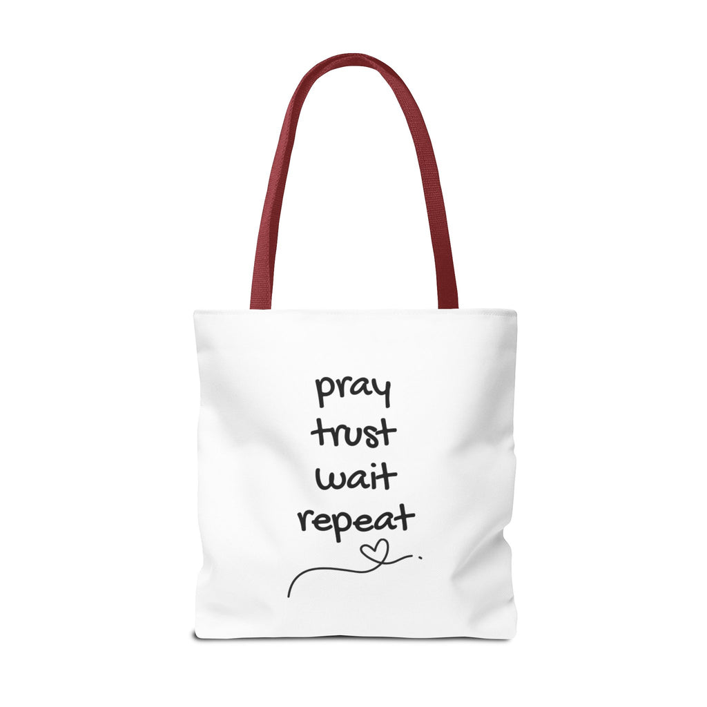 Pray Trust Wait Repeat Tote Bag — Inspirational Faith Canvas Tote
