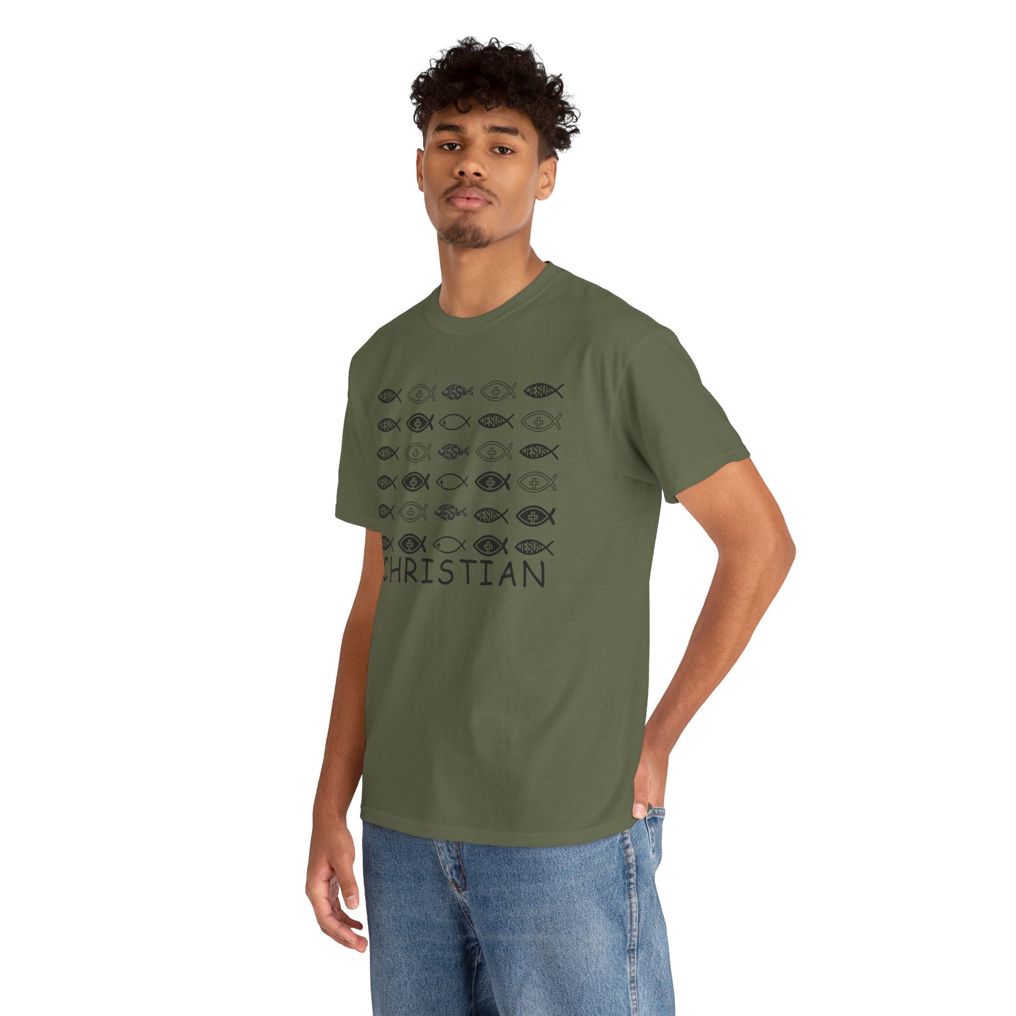 Christian Fish Pattern T‑Shirt — Ichthys Faith Tee - JESUS FISH