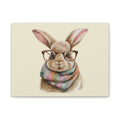 Hipster Bunny Canvas Art – Bunny with Glasses & Colorful Scarf Matte Stretched Wall Decor
