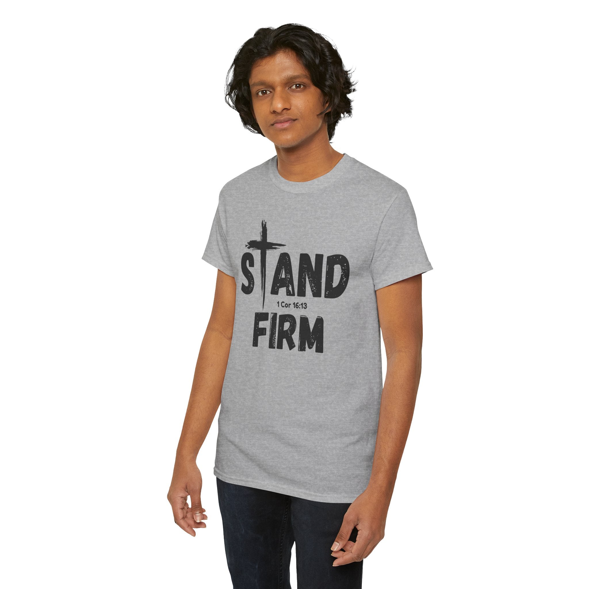Stand Firm T-Shirt — Christian Faith Tee with Cross & 1 Cor 16:13 Inspirational Design