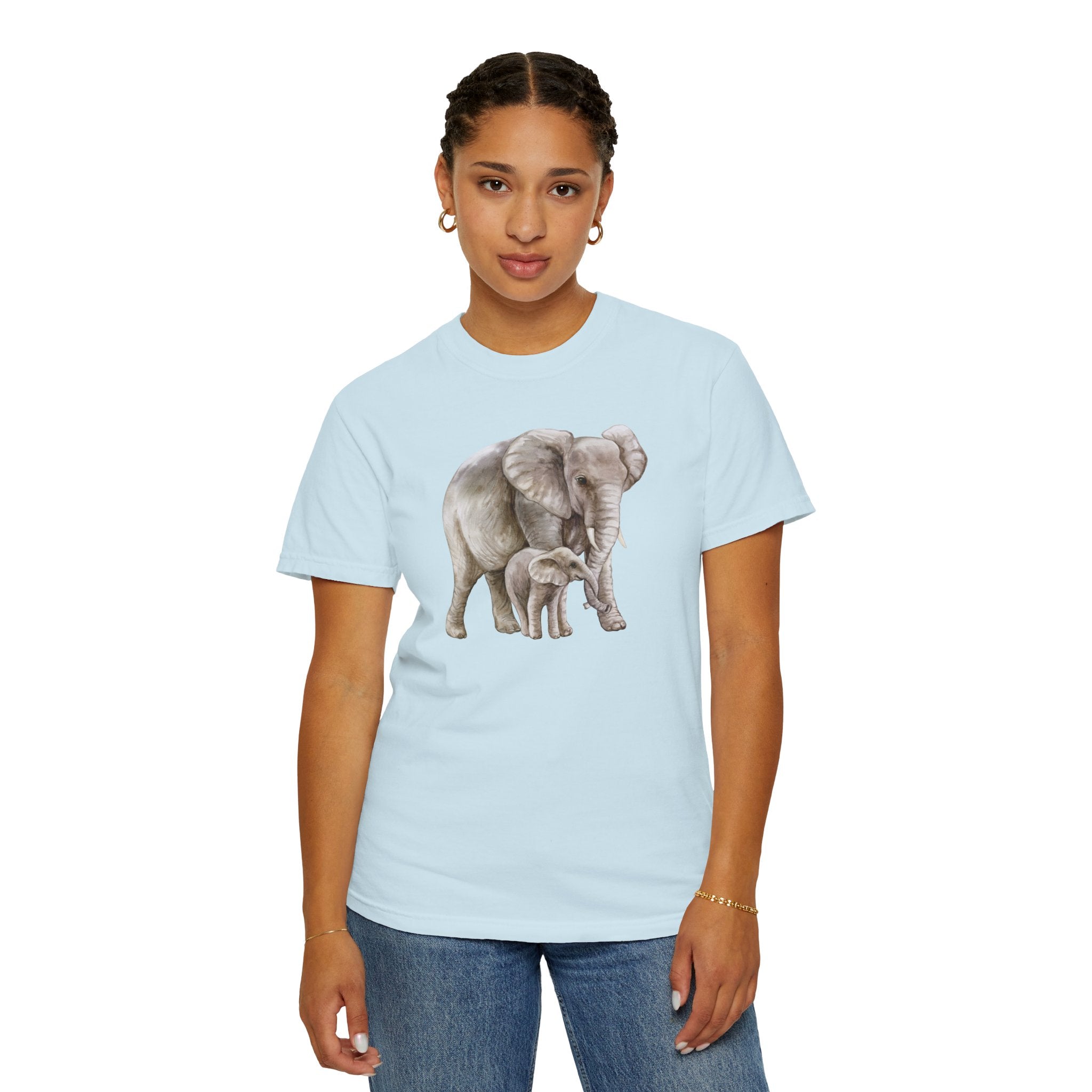 Elephant Mom & Baby T-Shirt — Realistic Wildlife Graphic Tee Comfort Colors