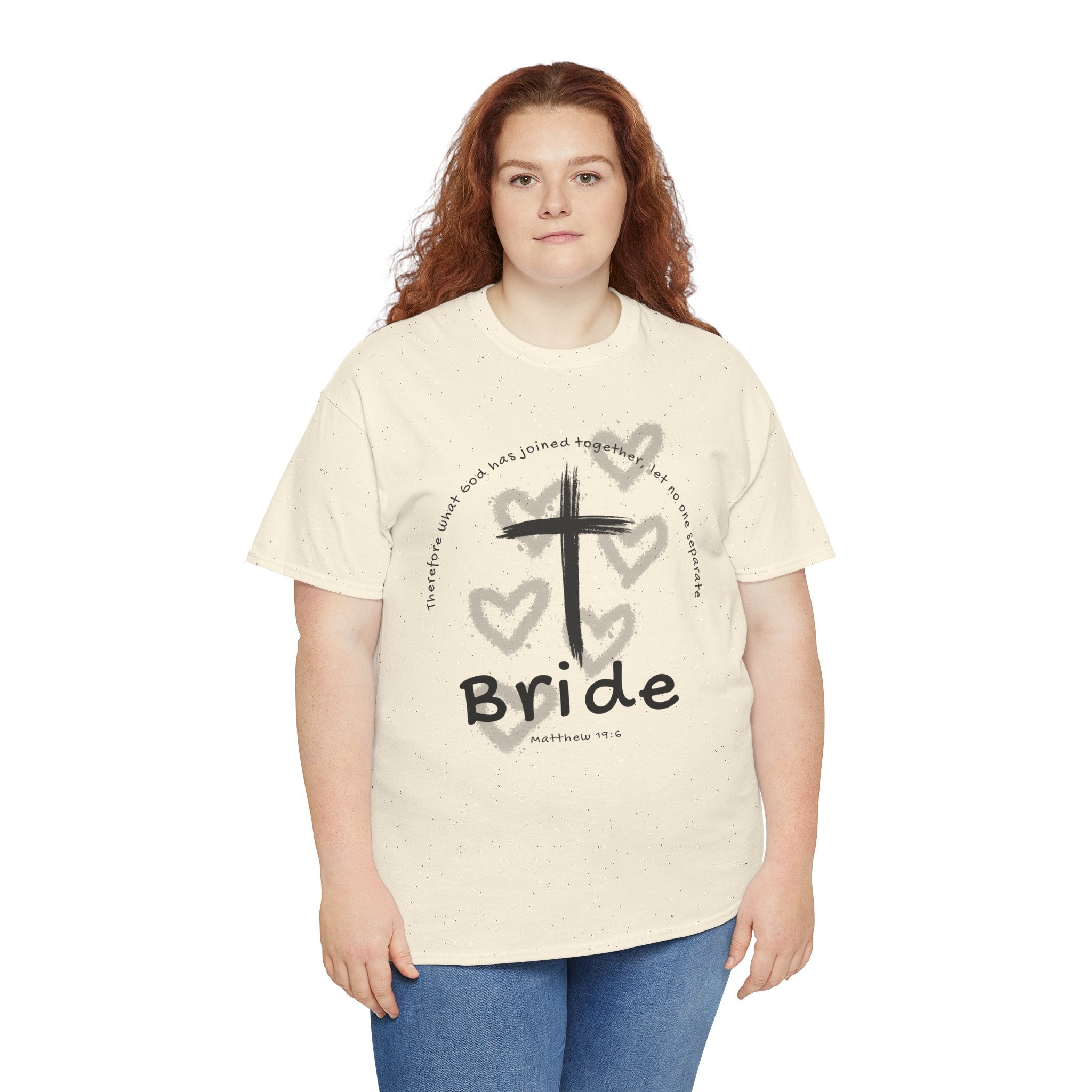 Bride T-Shirt — Christian Cross & Hearts Bridal Faith Tee - Christian - Matthew 19:6
