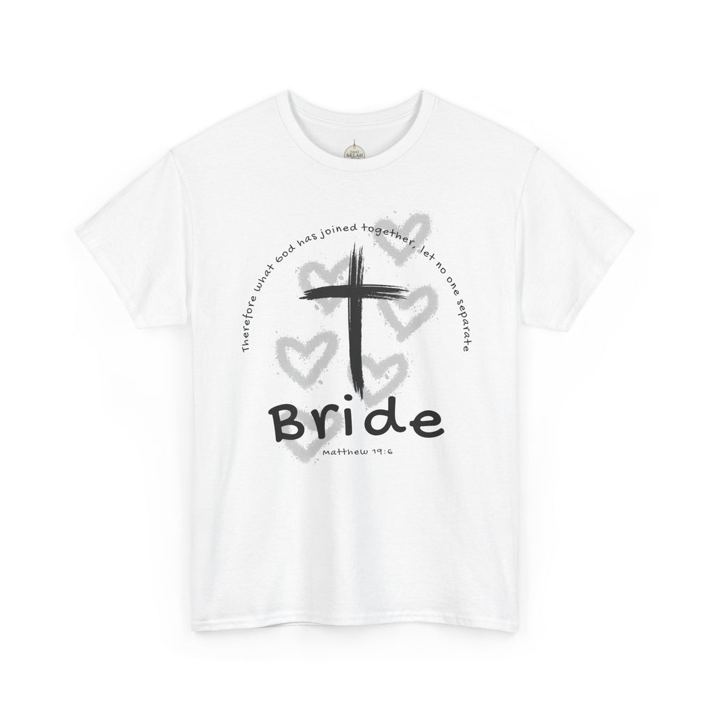 Bride T-Shirt — Christian Cross & Hearts Bridal Faith Tee - Christian - Matthew 19:6