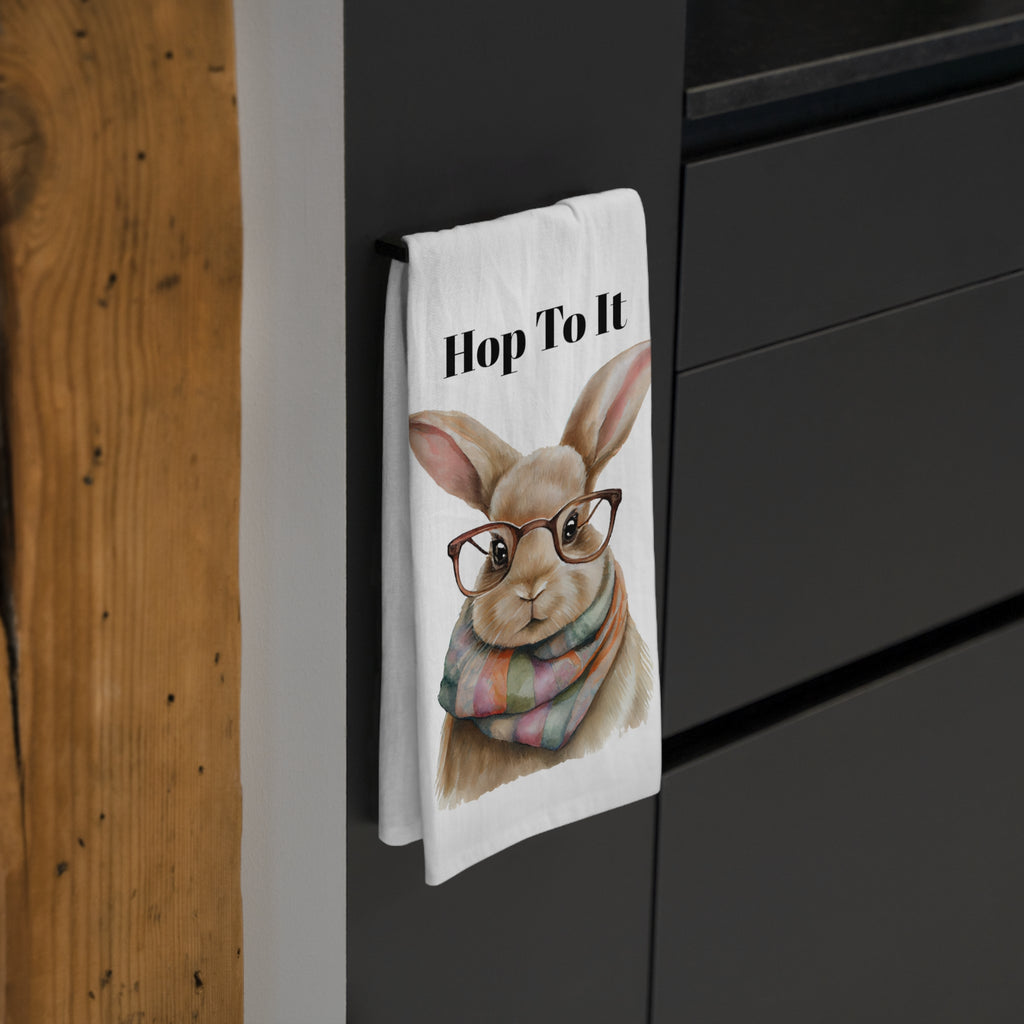 Hop To It Bunny Tea Towel — Cute Easter Rabbit Design