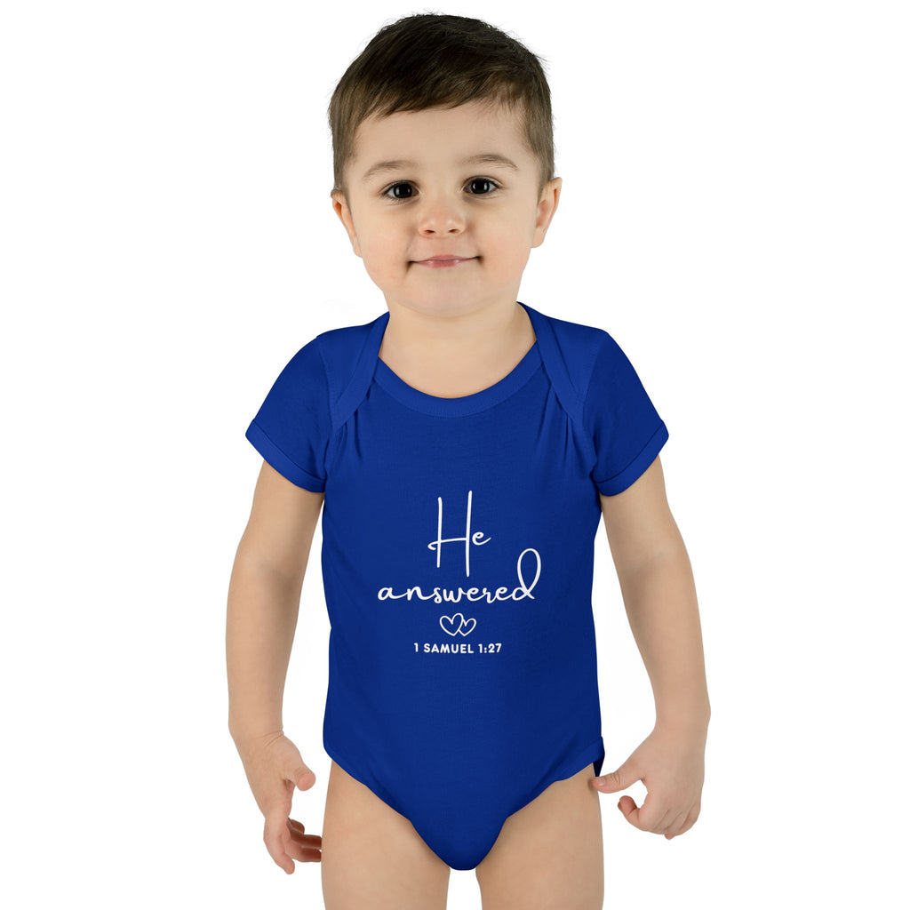 He Answered Infant Bodysuit | 1 Samuel 1:27 Scripture Baby Onesie