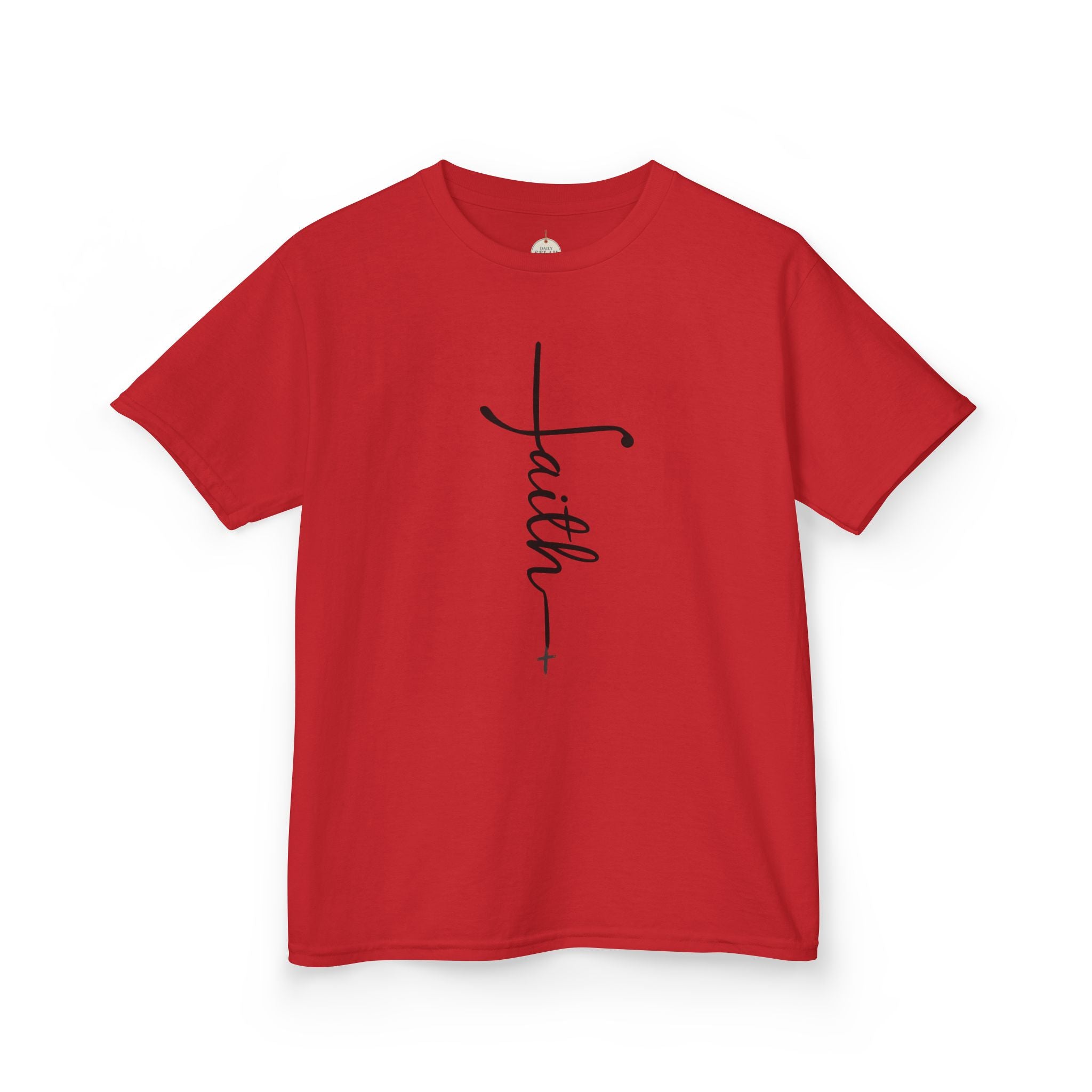Kids Tee — Vertical "faith" Cross Script Graphic