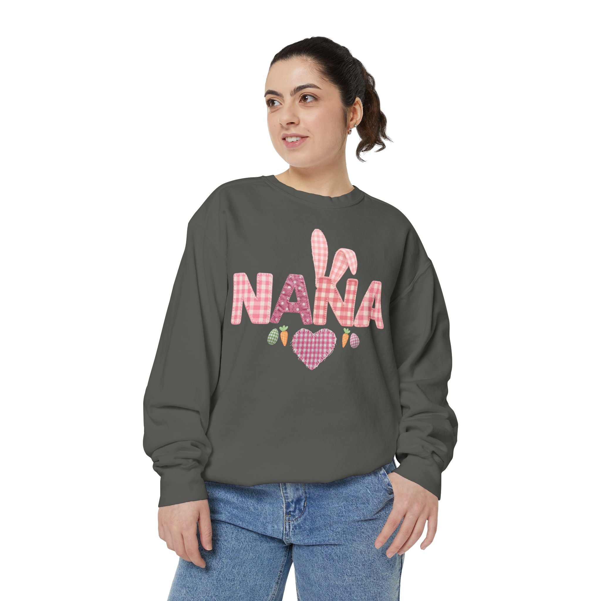 Nana Bunny Heart Sweatshirt — Cute Pink Easter Grandma (Nana) Pullover