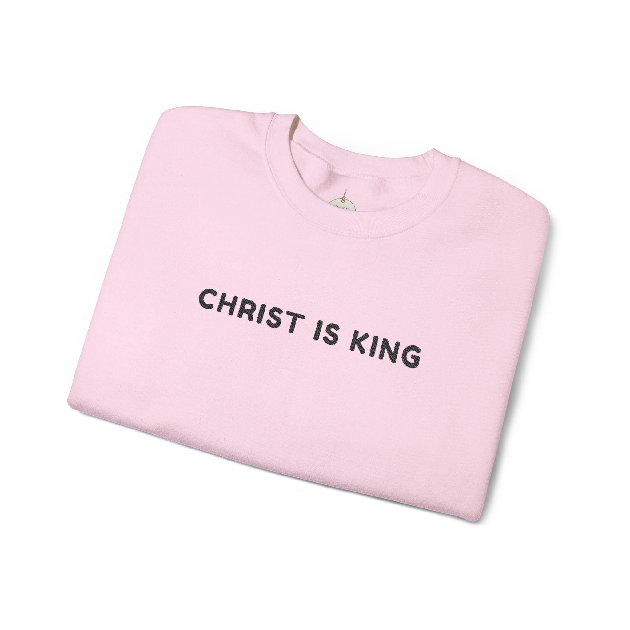 Embroidered text Christian Crewneck Sweatshirt — "Christ Is King" Minimalist Faith PulloverCross on each Wrist