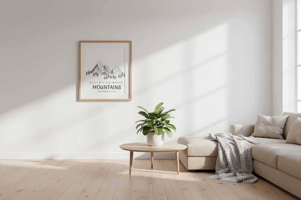 Faith Can Move Mountains Canvas Wall Art — Matthew 17:20 Inspirational Mountain Print