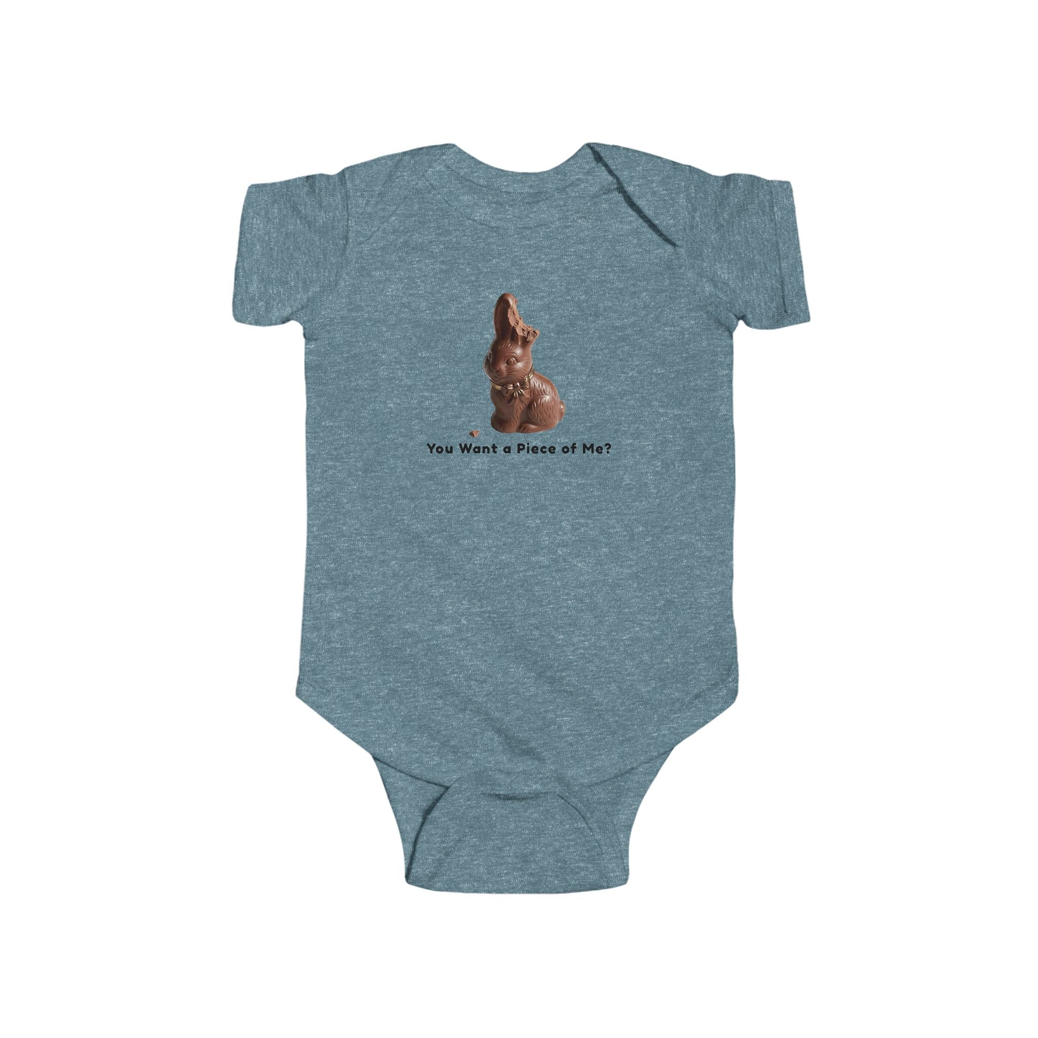 Infant Bodysuit "You Want a Piece of Me?" with Cute Chocolate Bunny Graphic