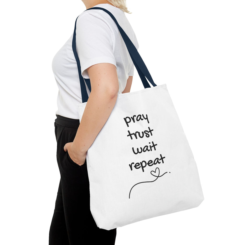 Pray Trust Wait Repeat Tote Bag — Inspirational Faith Canvas Tote