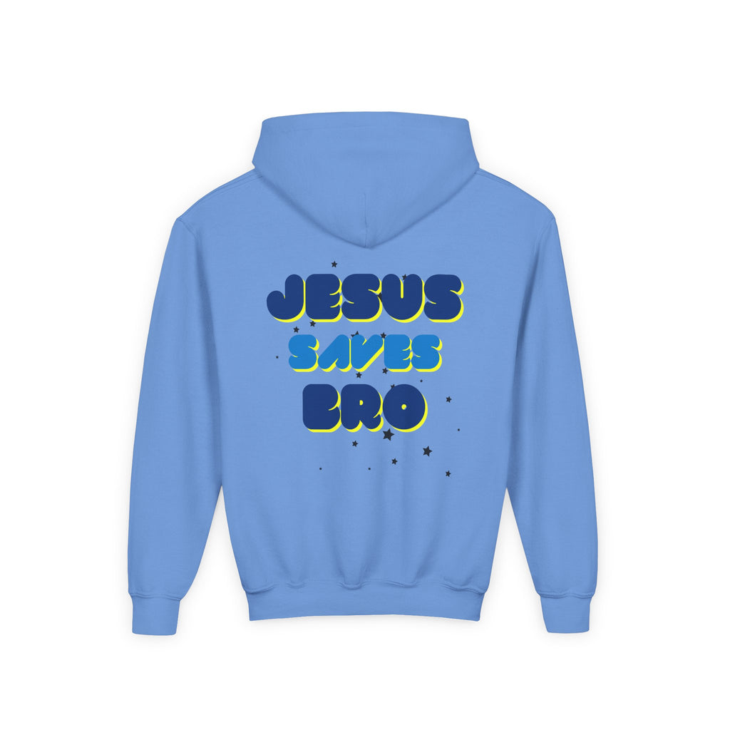 Youth Hoodie — "Jesus Saves Bro" Christian Graphic Pullover
