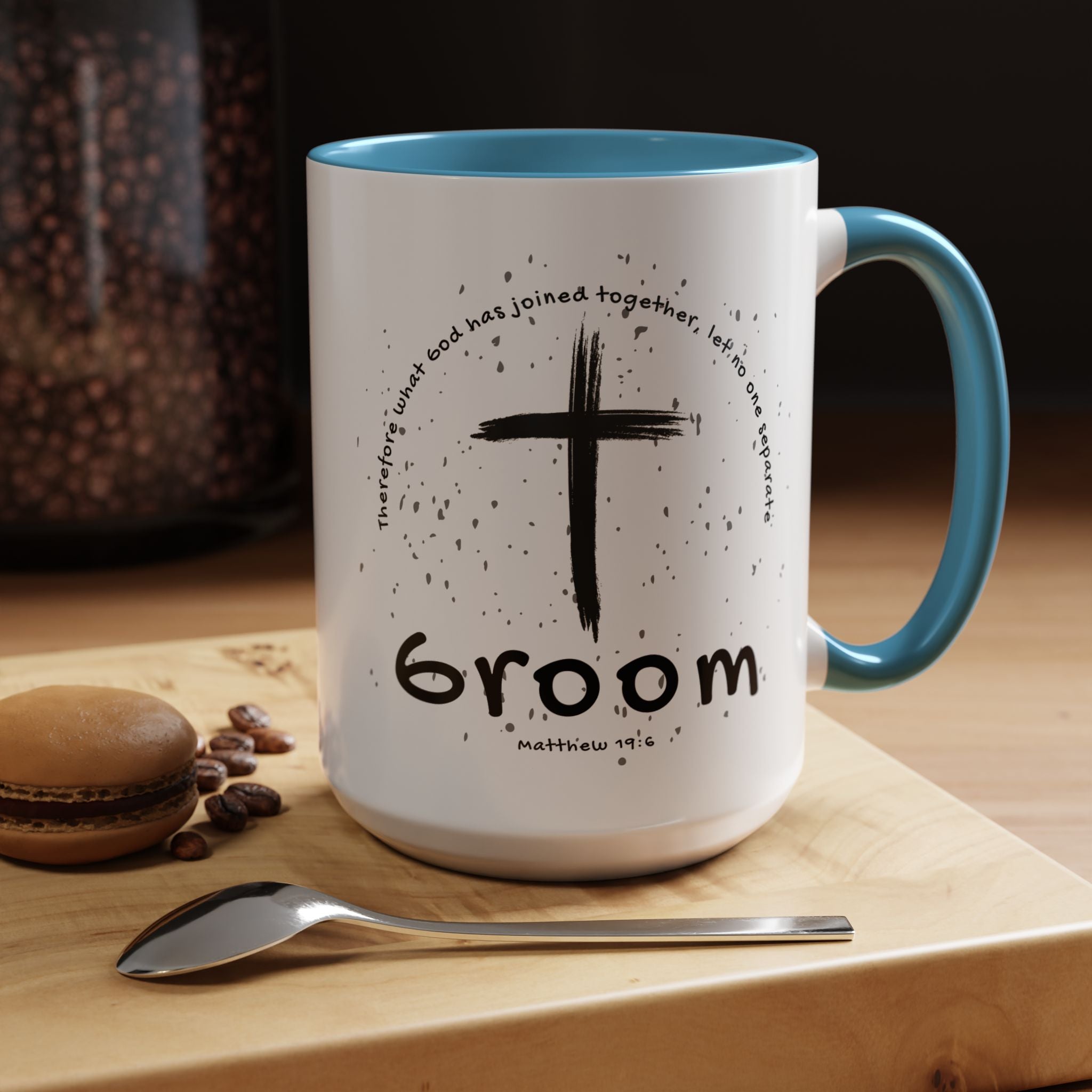 Groom Faith Coffee Mug – Cross & Matthew 19:6 Wedding Gift