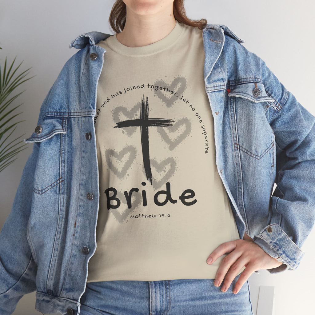 Bride T-Shirt — Christian Cross & Hearts Bridal Faith Tee - Christian - Matthew 19:6