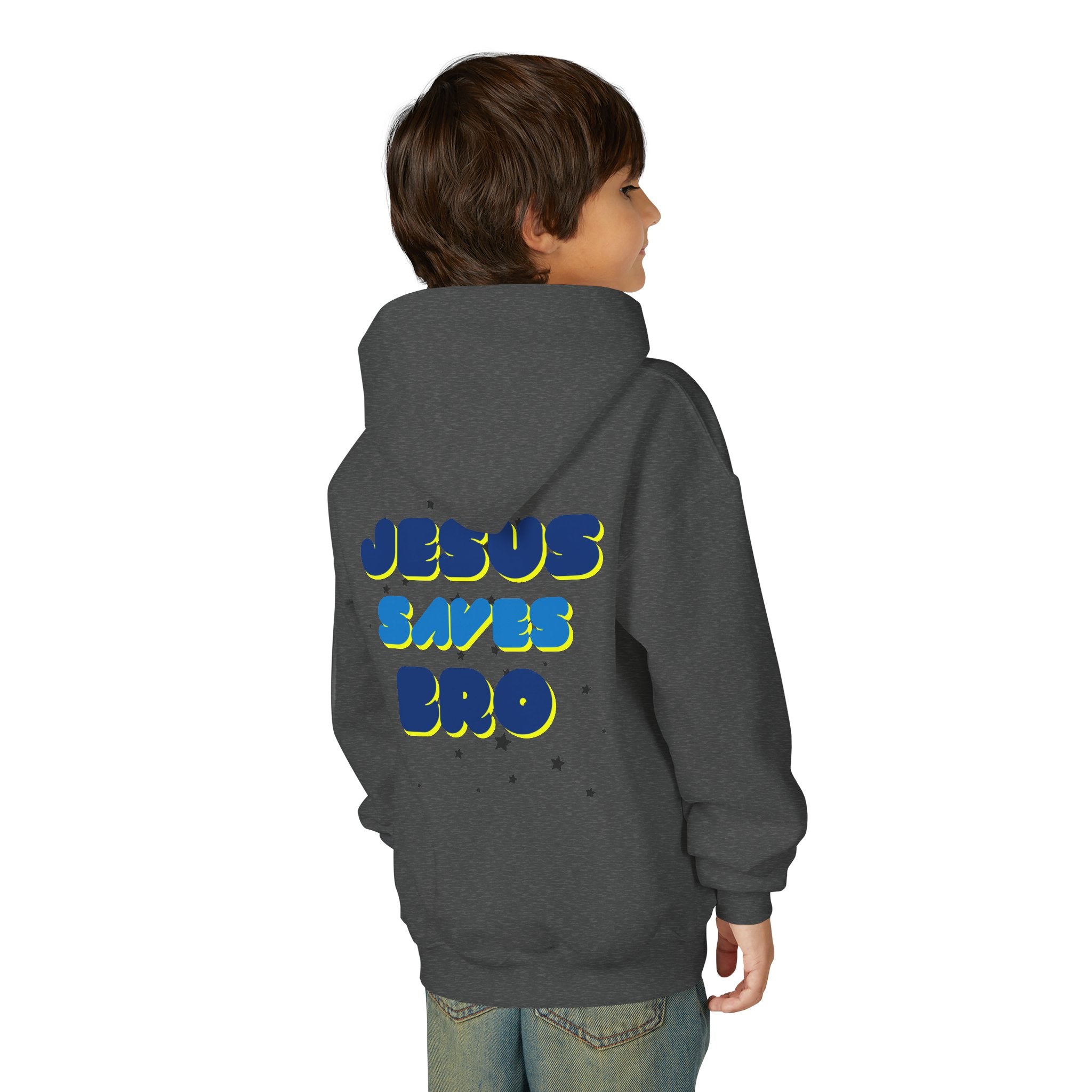 Youth Hoodie — "Jesus Saves Bro" Christian Graphic Pullover