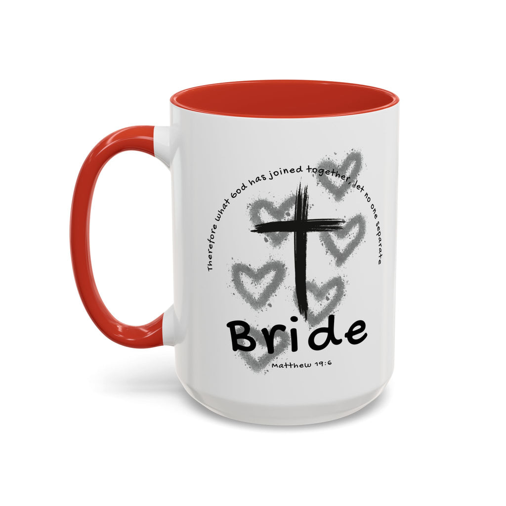 Bride Coffee Mug — Christian Cross & Hearts Accent Mug (Matthew 19:6)